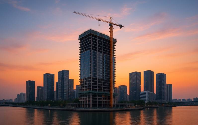 A tall building under construction next to a body of water

AI-generated content may be incorrect.