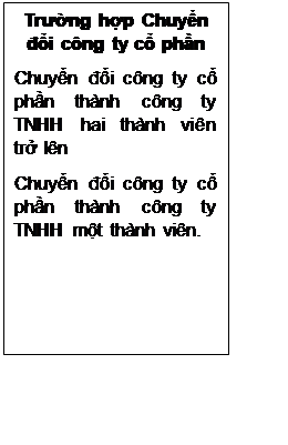 Text Box: Trường hợp Chuyển đổi công ty cổ phần
Chuyển đổi công ty cổ phần thành công ty TNHH hai thành viên trở lên
Chuyển đổi công ty cổ phần thành công ty TNHH một thành viên.

